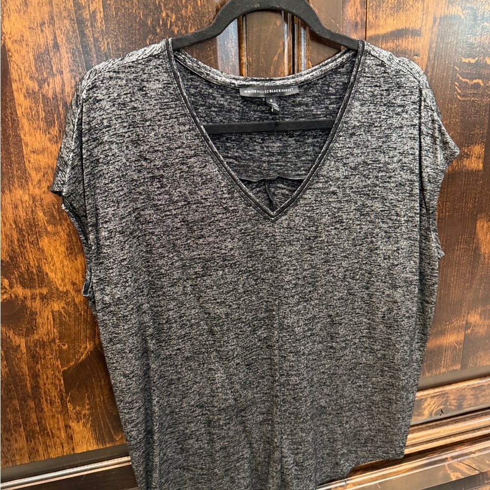 White House Black Market Heather Gray V-Neck Tee